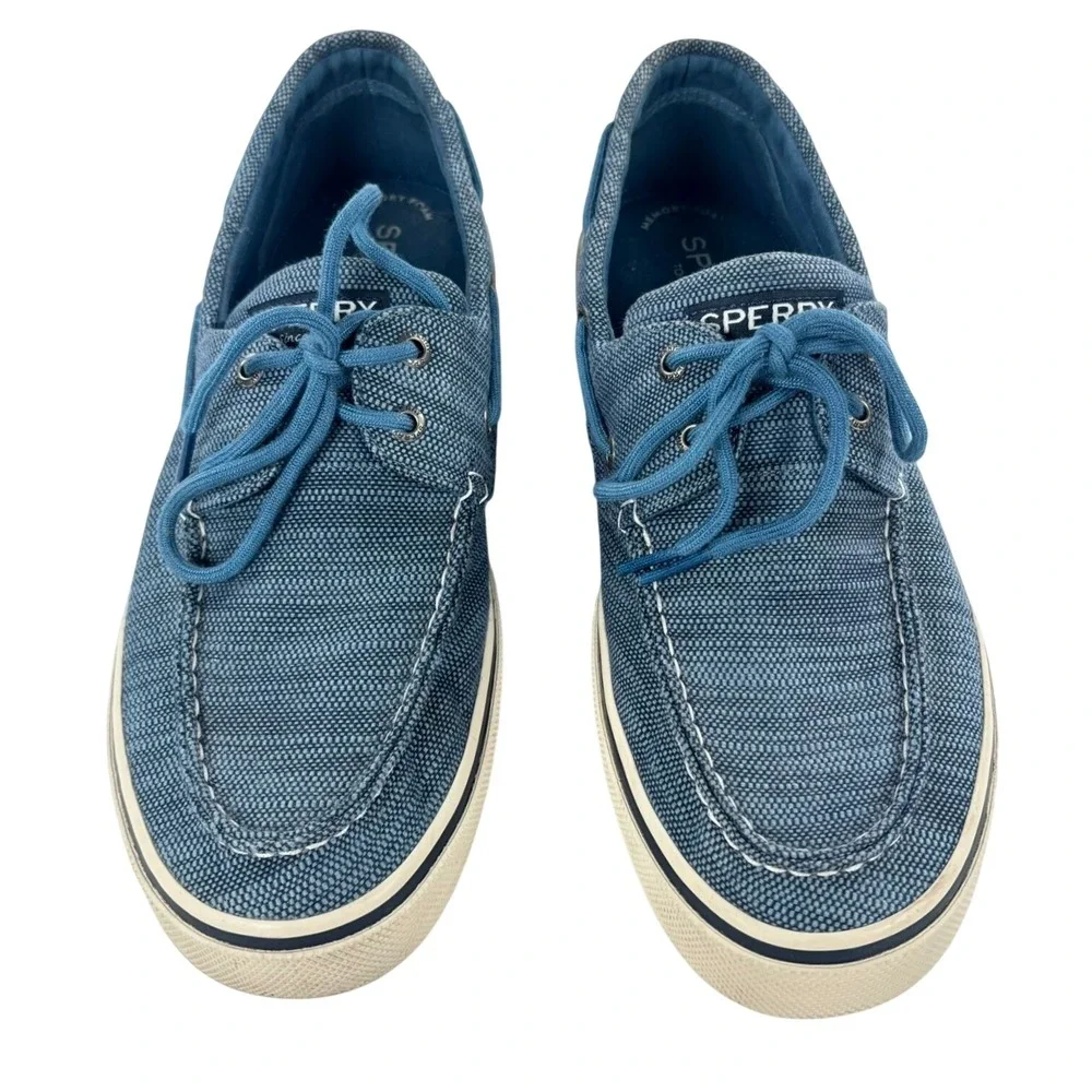 Sperry Boat Shoes Blue Canvas Bahama Nautical Preppy Mens 10.5